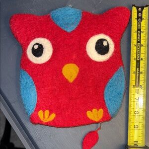 Colorful Owl wool from Nepal purse, pouch, bag, unique, pencil case, colorful